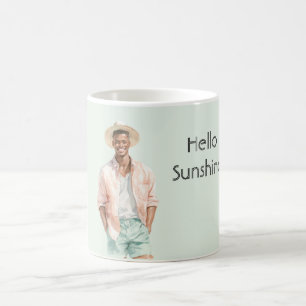 Mint Peach Hello Sunshine Black Man Coffee Mug