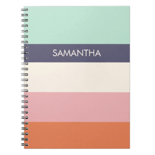 Mint Peach Modern Colour Blocks Stripes Personalis Notebook