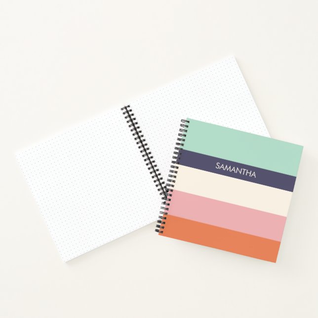 Mint Peach Modern Colour Blocks Stripes Personalis Notebook (Inside)