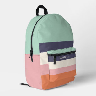 Mint Peach Modern Colour Blocks Stripes Personalis Printed Backpack