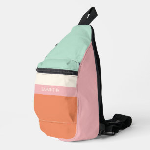 Mint Peach Modern Colour Blocks Stripes Personalis Sling Bag