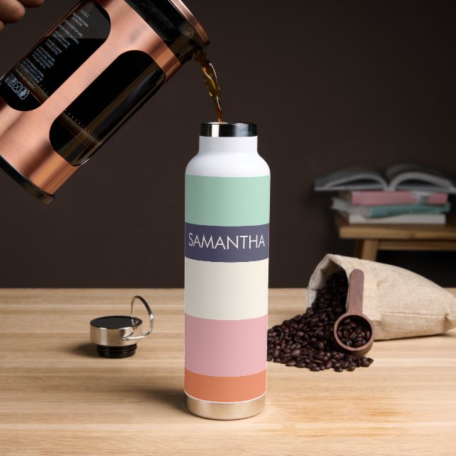 Mint Peach Modern Colour Blocks Stripes Personalis Water Bottle (Coffee)