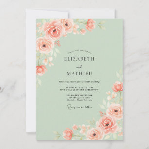 Mint Peach Romantic Spring Wedding Invitation