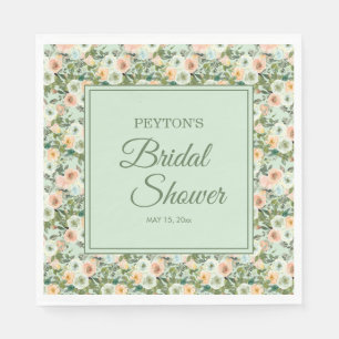 Mint Peach Watercolor Floral Bridal Shower Napkin