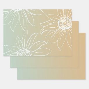 Mint Peach White Daisies Floral Wrapping Paper Sheet