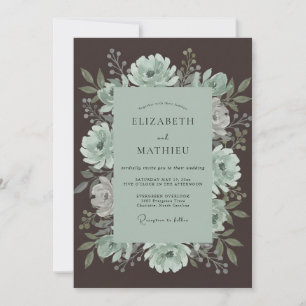 Mint Peony Wreath Wedding Invitation