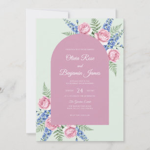 Mint Periwinkle Delphinium Eucalyptus Wedding Invitation