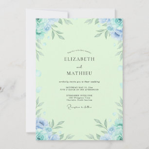 Mint Periwinkle Foliage Eucalyptus Wedding Invitation