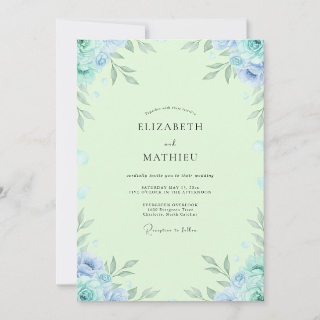 Mint Periwinkle Foliage Eucalyptus Wedding Invitation (Front)