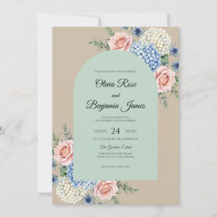 Mint Periwinkle Hydrangea Soft Eucalyptus Wedding Invitation
