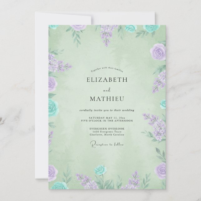 Mint Periwinkle Petal Wedding Invitation (Front)