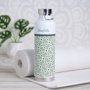 Mint Personalised Modern Retro Floral Pattern     Water Bottle