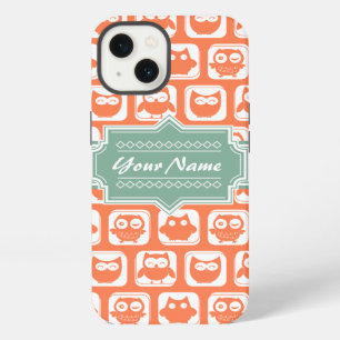 Mint Personalised Name Orange Owls iPhone 13 Case