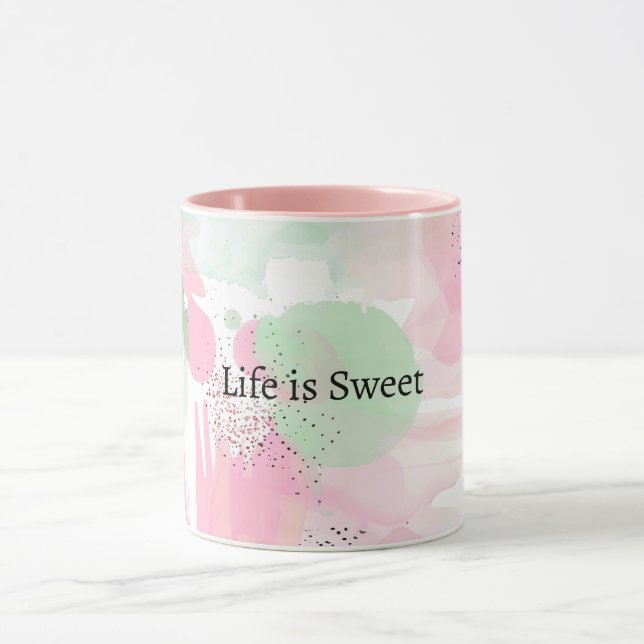 Mint Pink Abstract Life is Sweet Mug (Center)