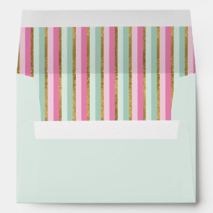 Mint Pink And Gold Foil Stripes Envelope