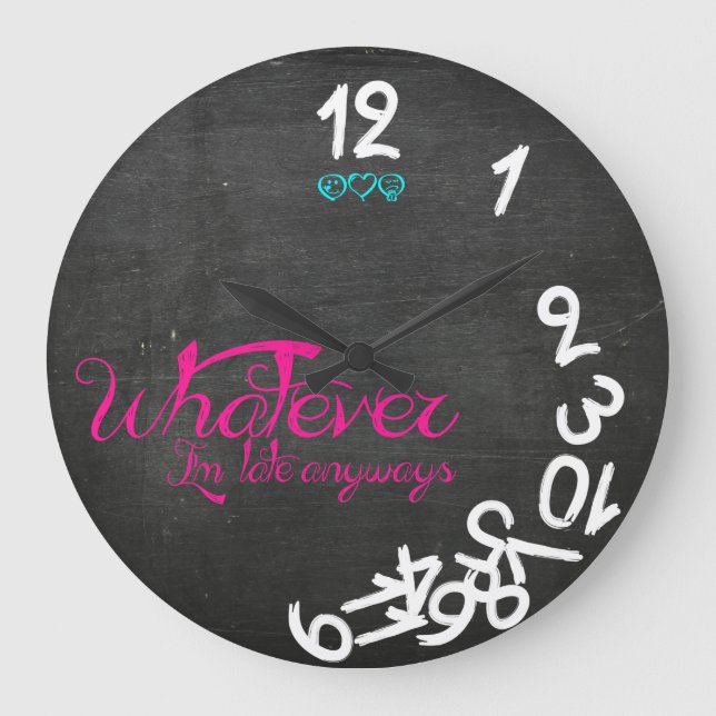 Mint, Pink and White Whtaever I'm Late Anyways Large Clock (Front)