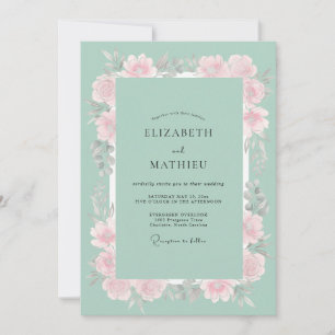 Mint Pink Blossom Wedding Invitation