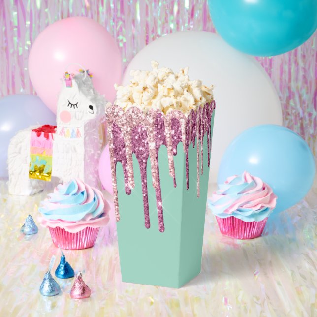 Mint Pink Blush Ice Cream Glitter Drips Birthday Favour Box (Party)