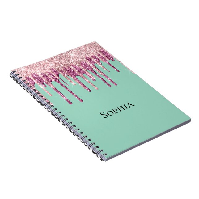 Mint Pink Blush Ice Cream Glitter Drips  Notebook (Right Side)