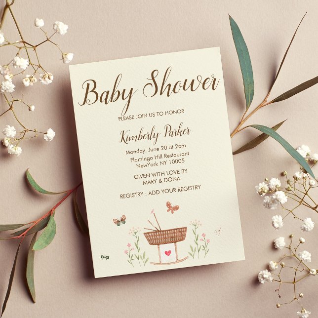 Mint pink brown butterfly floral Baby Shower  Invitation (Mint pink brown butterfly floral Baby Shower)