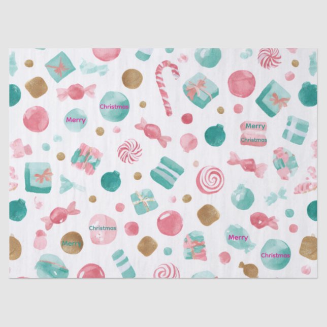 Mint & Pink CANDY Christmas Tissue Paper (Front)