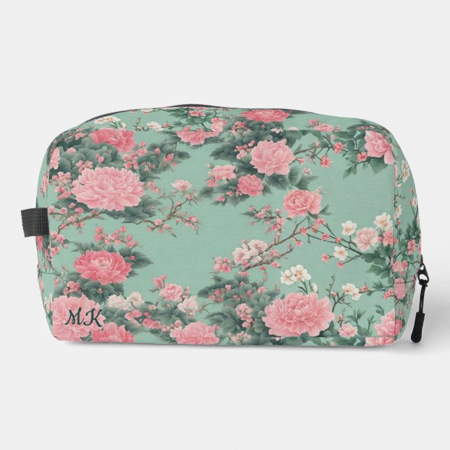Mint Pink Cherry Blossom Dopp Kit (Front)