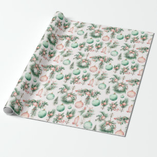 Mint Pink Christmas Ornaments Wrapping Paper