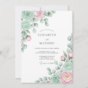 Mint Pink Ethereal Bloom Wedding Invitation
