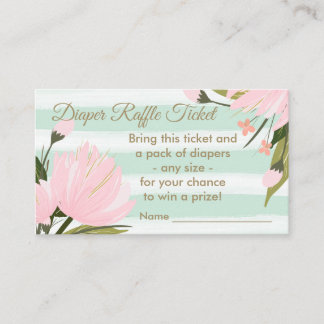 Mint Pink Floral Baby Shower Diaper Raffle Ticket Enclosure Card