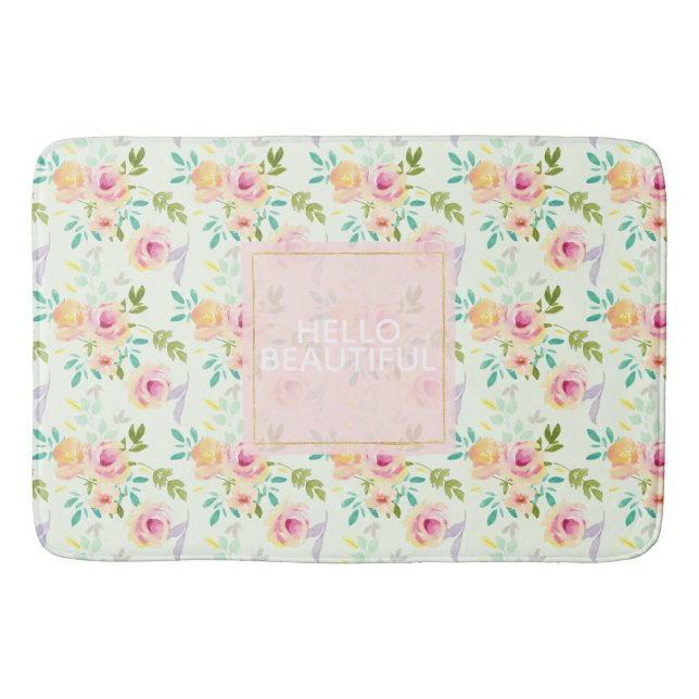 Mint Pink Floral Chic Bath Mat (Front)