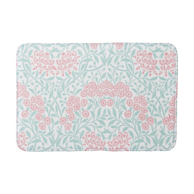 Mint Pink Floral Damask Pattern Bath Mat (Front)