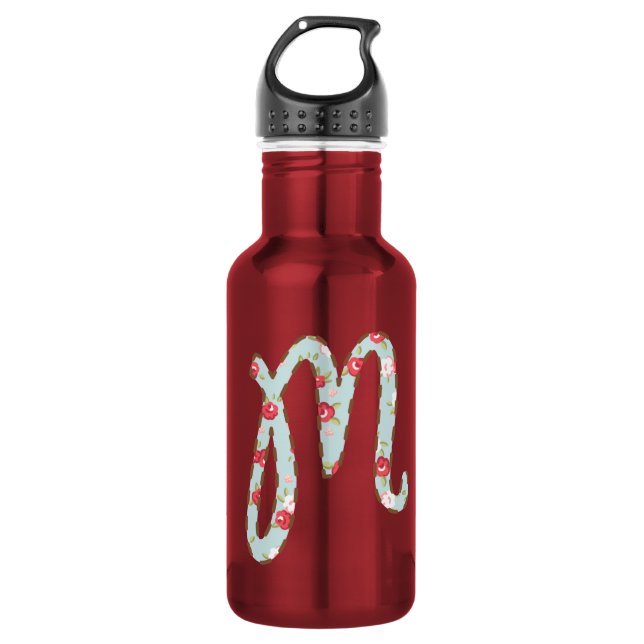 Mint Pink Floral Letter M   532 Ml Water Bottle (Front)