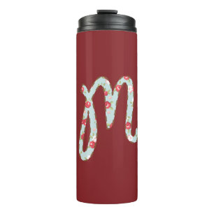 Mint Pink Floral Letter M Thermal Tumbler