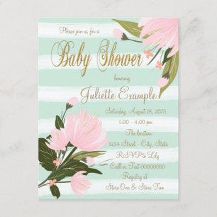 Mint Pink Gold Baby Shower Invitations