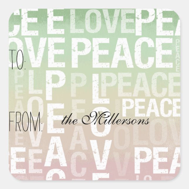 Mint Pink Ombre Love Peace Gift Tag (Front)