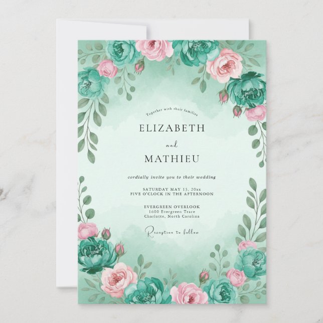 Mint Pink Painted Wedding Invitation (Front)