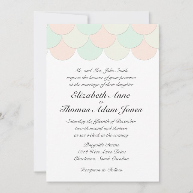 Mint Pink Scalloped Wedding Invitation (Front)