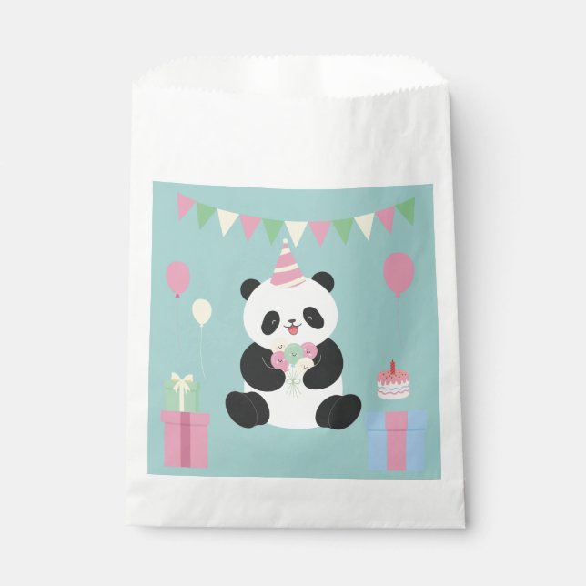 Mint & Pink sweet Panda design Favour Bags (Front)