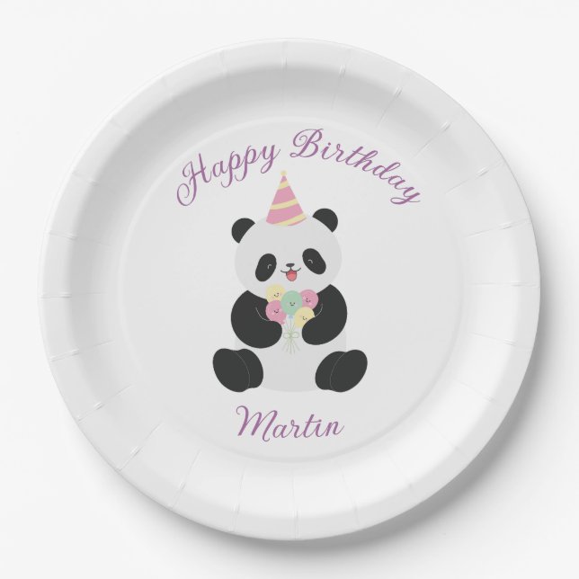 Mint & Pink sweet Panda design Paper Plate (Front)