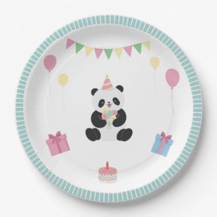 Mint & Pink sweet Panda design Paper Plate