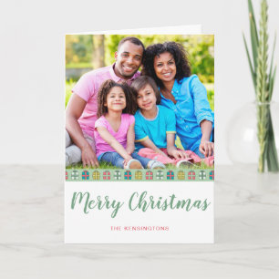 Mint Pink Teal Christmas Pattern Holiday Photo Card