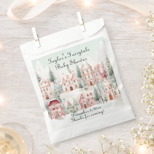 Mint Pink Watercolor Winter Fairytale Baby Shower Favour Bags (Clipped)