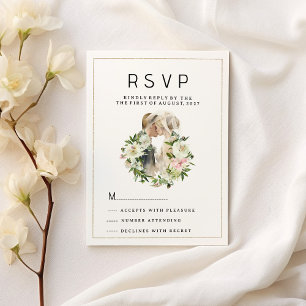 Mint pink white floral couple photo RSVP Invitatio Invitation