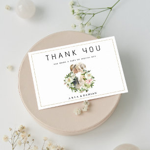 Mint pink white floral couple photo Thank You  Invitation