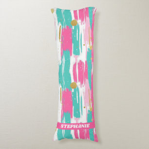Mint, Pink, White & Gold Abstract Brushstrokes  Body Cushion