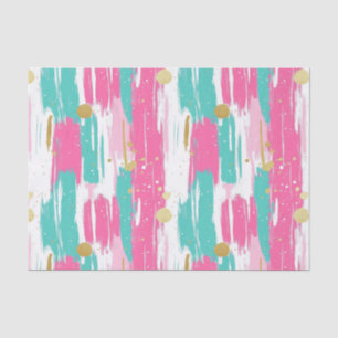Mint, Pink, White & Gold Abstract Brushstrokes  Tissue Paper
