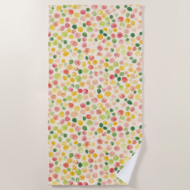 Mint Pink Yellow Green Fruity Dots  Beach Towel (Front)