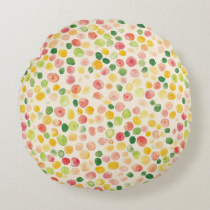 Mint Pink Yellow Green Fruity Dots  Round Cushion