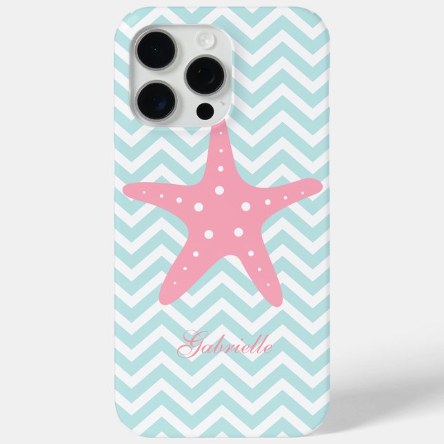 Mint & Pink Zigzag Pattern Starfish Case-Mate iPhone Case (Back)