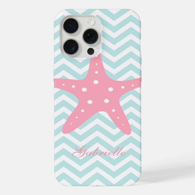 Mint & Pink Zigzag Pattern Starfish iPhone Case (Back)